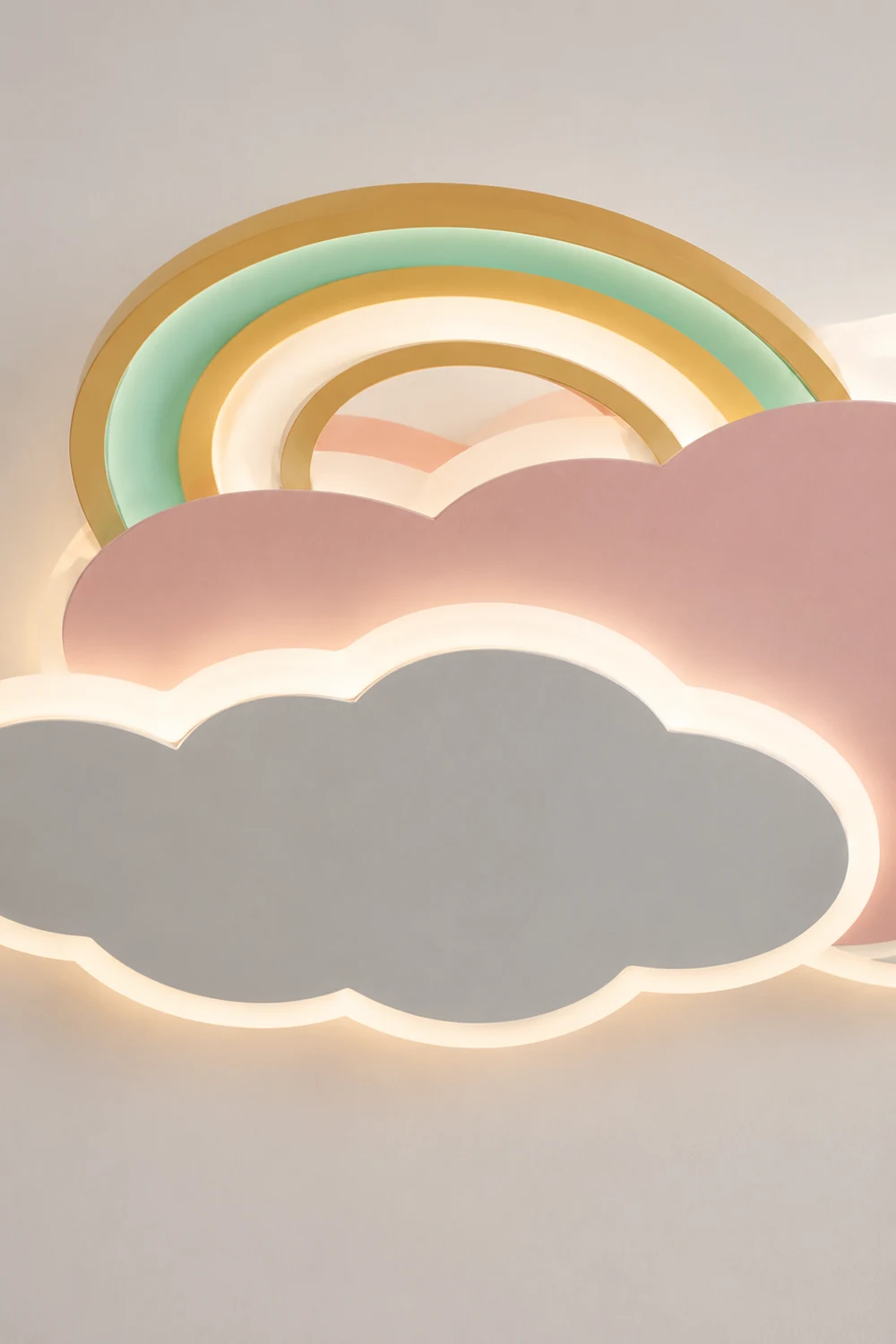 Minori Modern Cloud/Rainbow Metal/Acrylic Flush Mount Ceiling Light Pink/White - Lumpaz