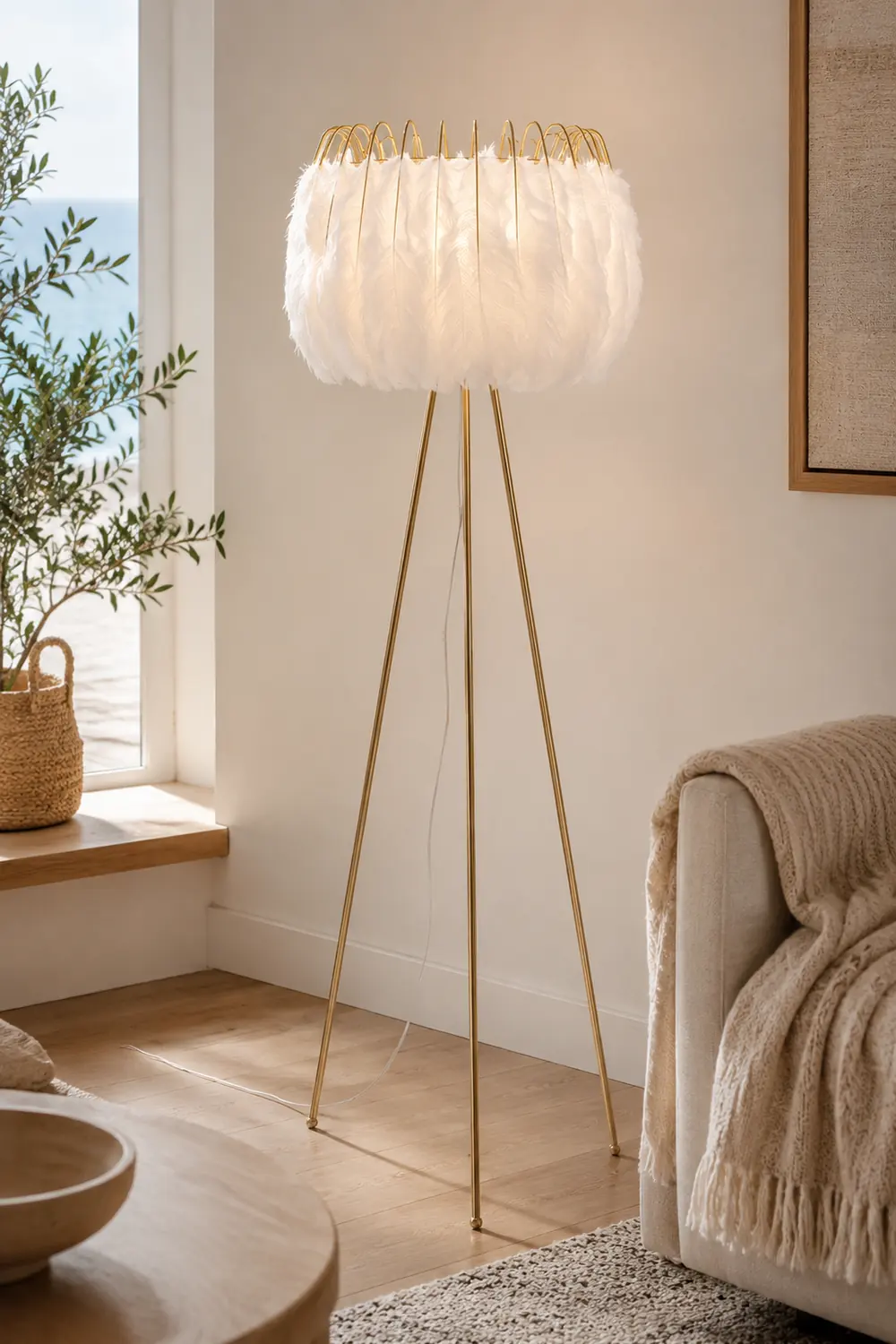 O'Moore Artistic Tripod Feather Floor Lamp, White - Lumpaz