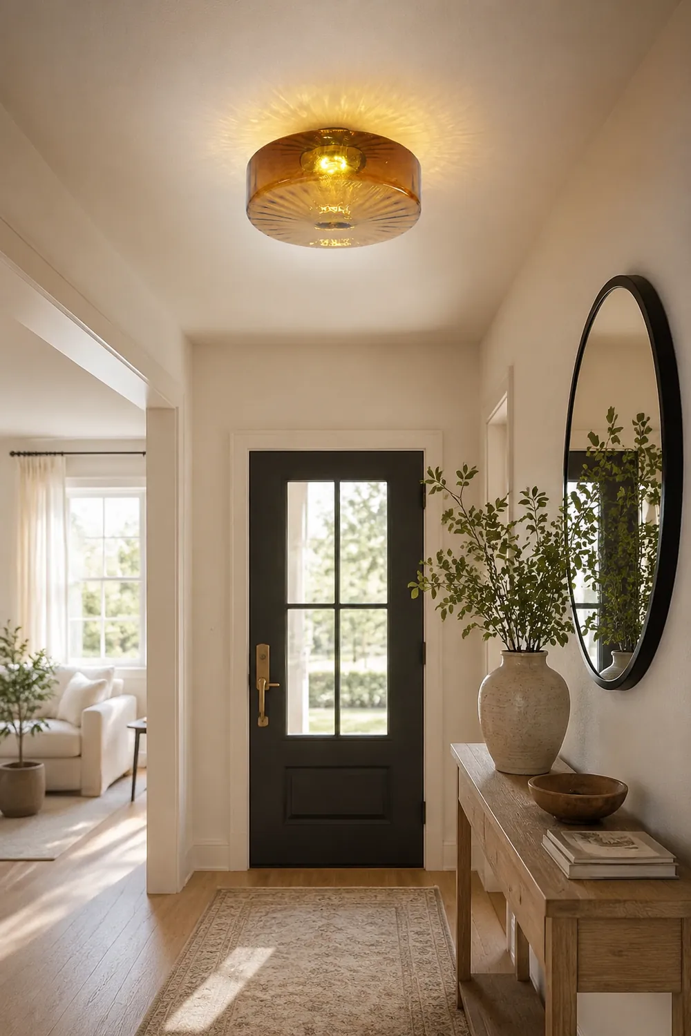 Hailie Modern Round Flush Mount Ceiling Light Brown Metal/Glass Kitchen/Living Room - Lumpaz