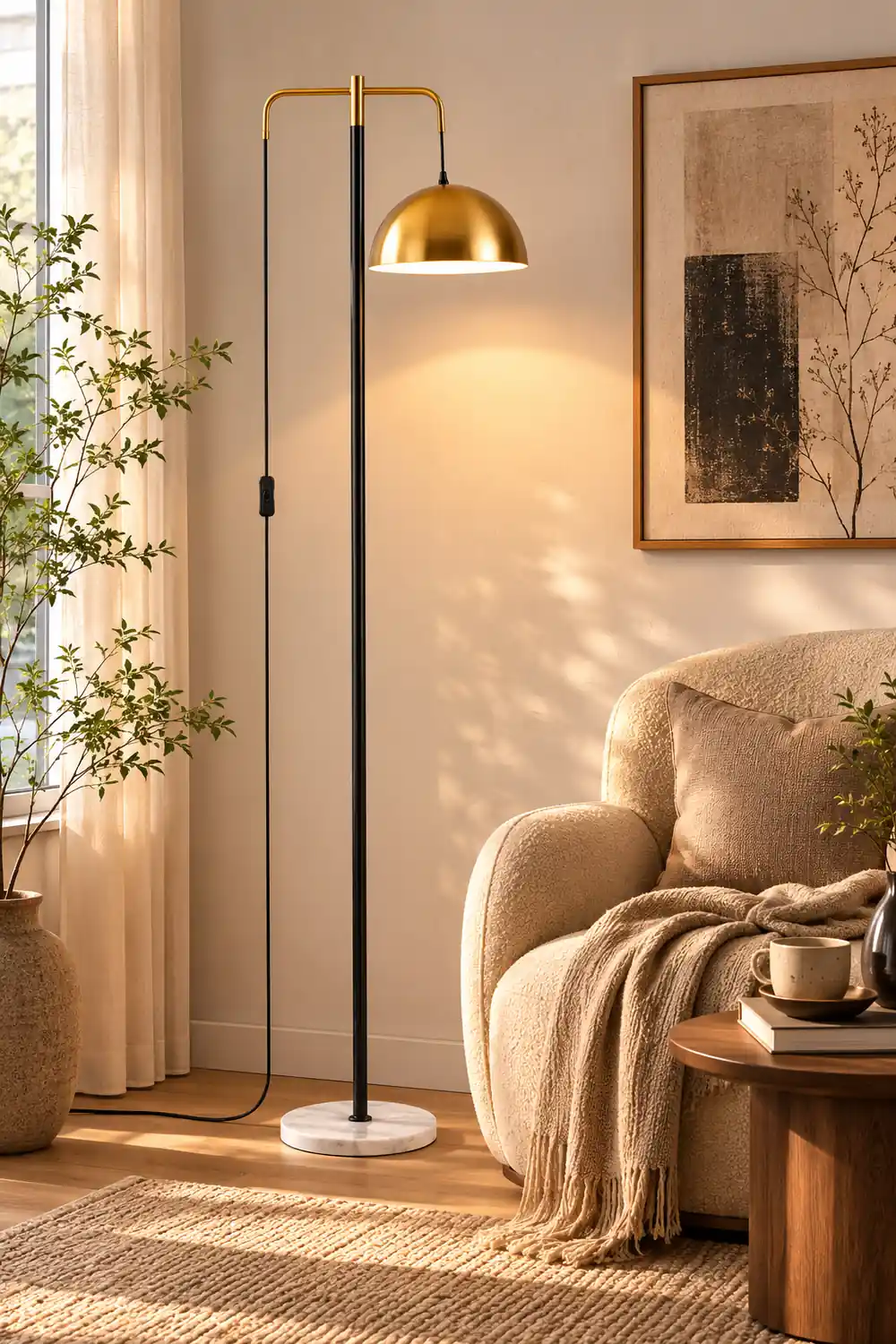 Carins Minimalist Geometric Marble Base/Metal Floor Lamp - Lumpaz