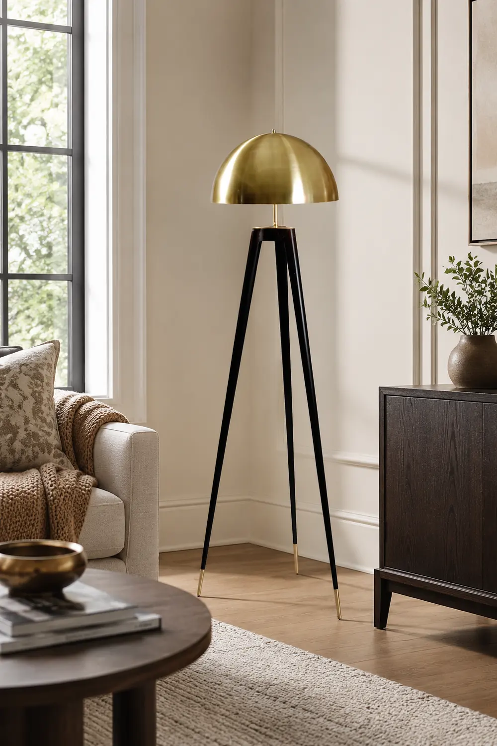 Carins Modern Metal Tripod Floor Lamp, Black/Gold - Lumpaz
