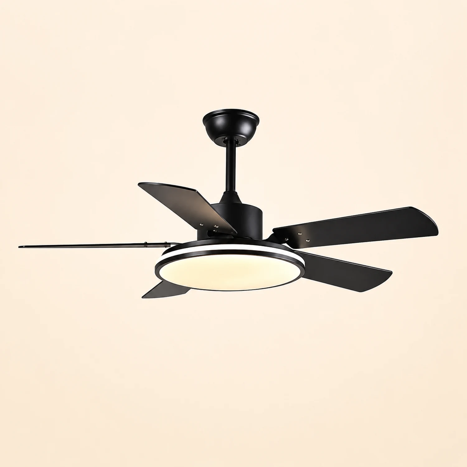 Haydn 5-Blade Modern Black DC Ceiling Fan with Light, Metal & ABS, 52'' - Lumpaz