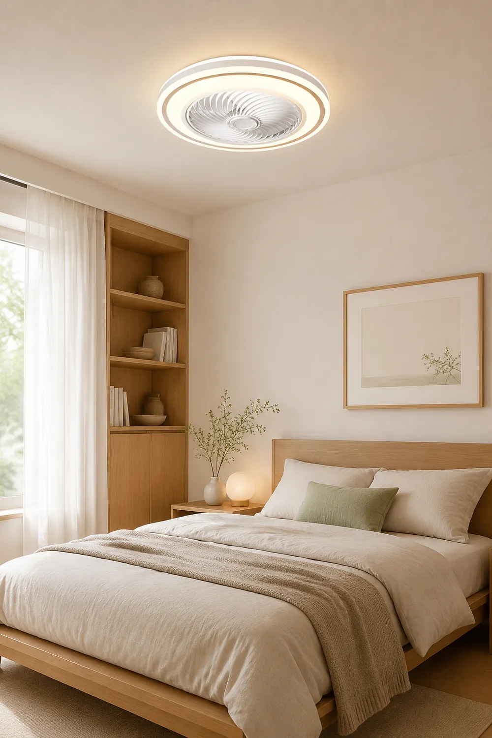 Quinn Round Ceiling Fan with Light, Bedroom - Lumpaz