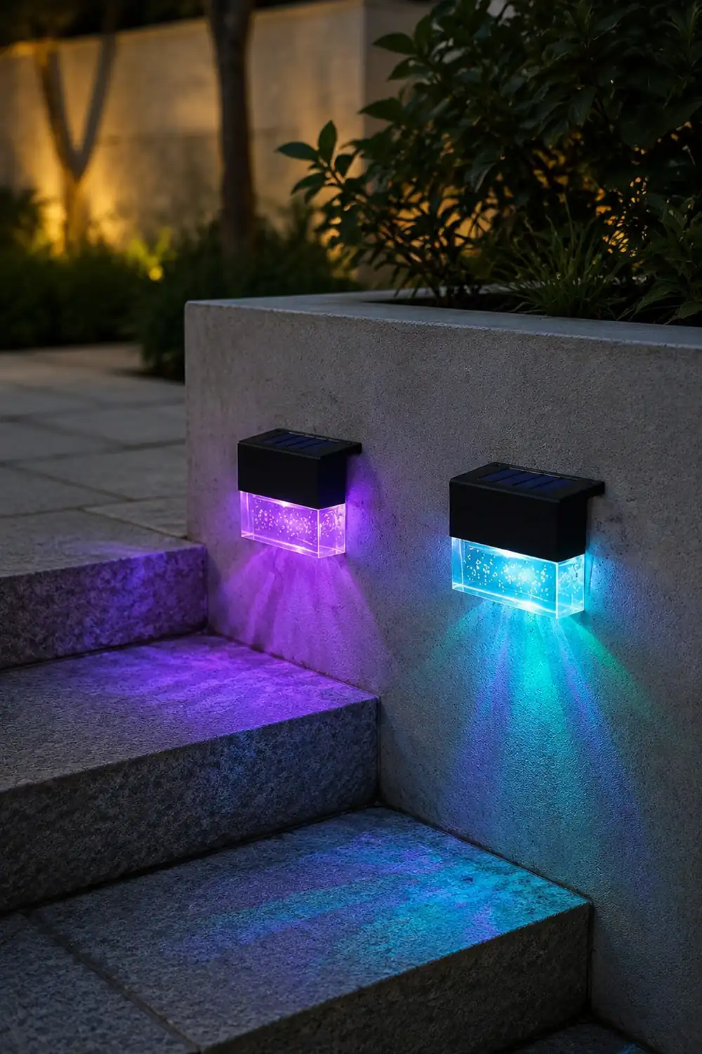 2PCS Solar Sunset Fence Lights RGB LED Outdoor Acrylic Bubbles Step Deck Light - Lumpaz