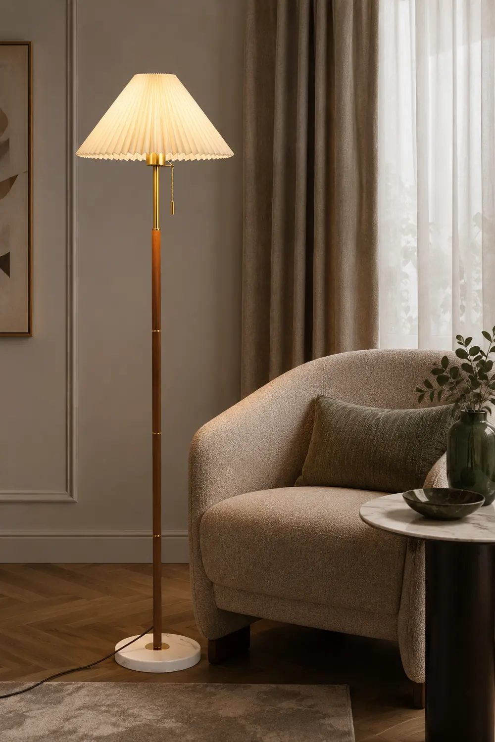 Ozawa Modern Pleated Metal Fabric Floor Lamp - Lumpaz