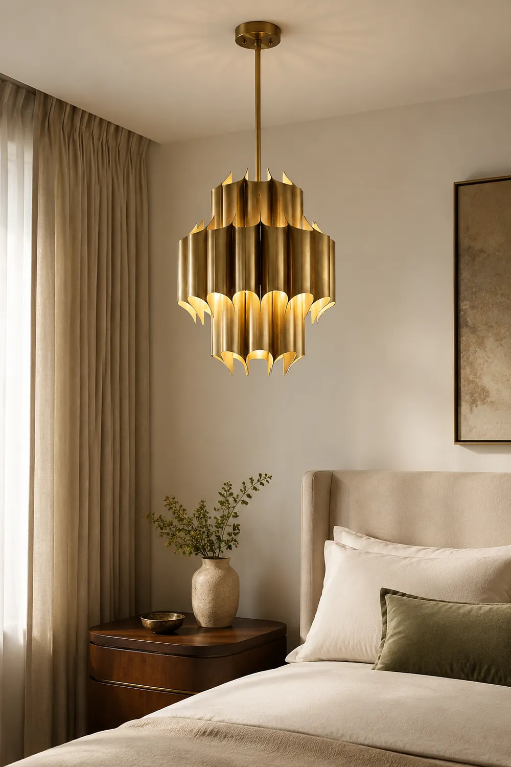 Evette Simple Retro Creative Chandelier Brass Metal Bedroom - Lumpaz