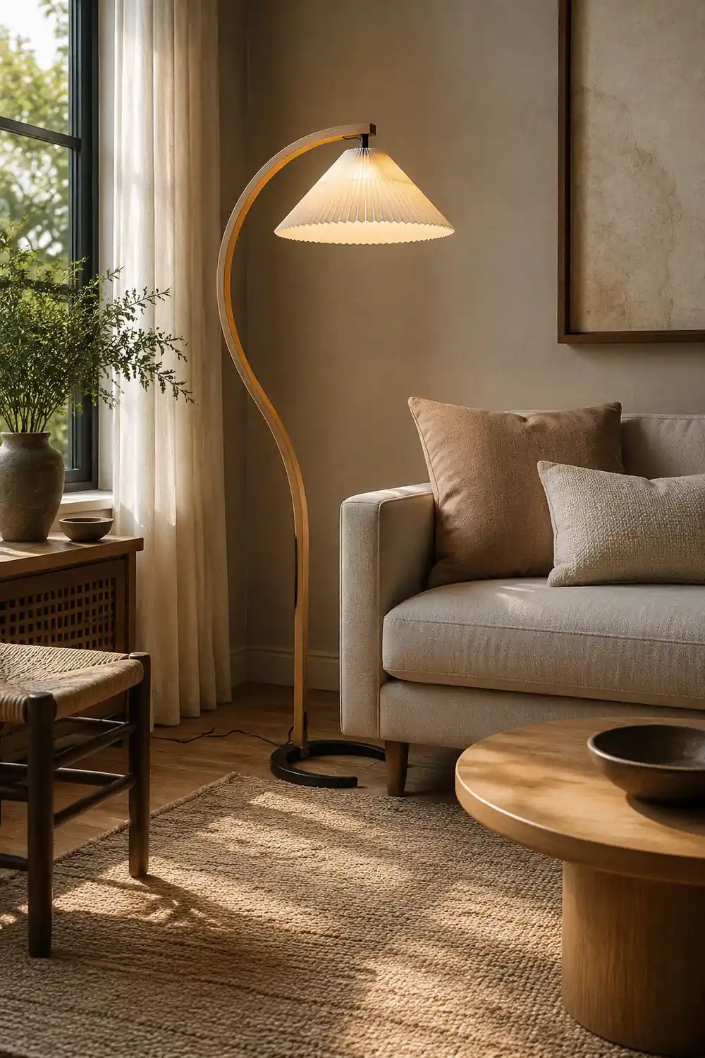 Ozawa Unique LED Beige Floor Lamp Wood/Metal Bedroom/Living Room - Lumpaz