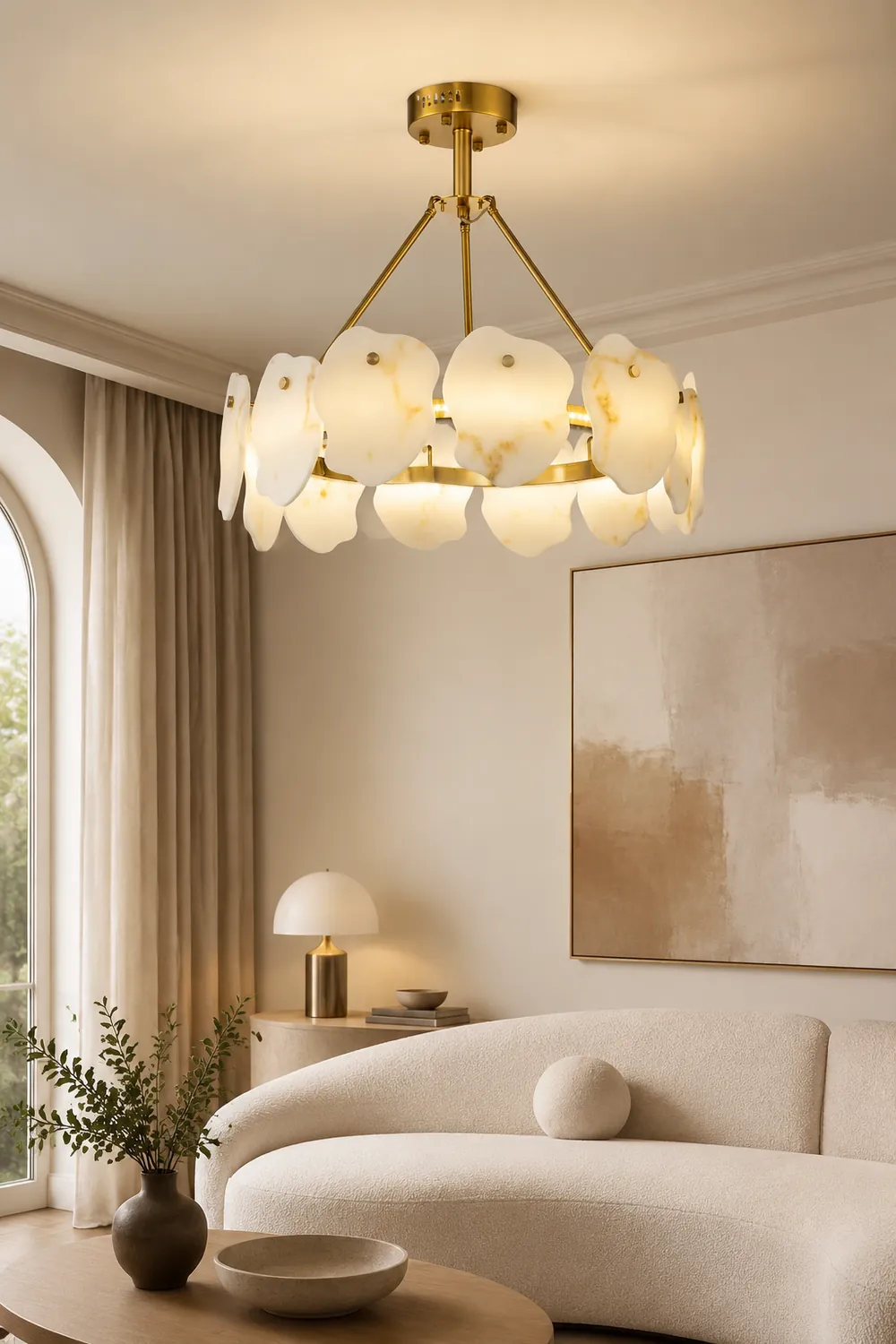 Marilyn Modern Marble Gold Round Pendant Light, Living Room - Lumpaz