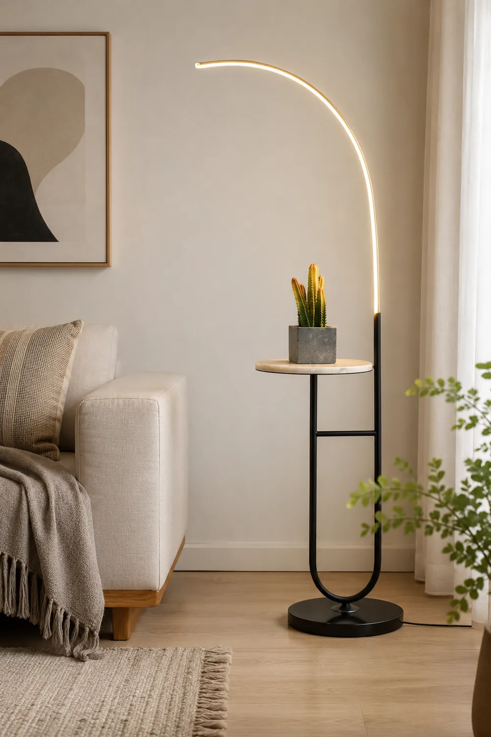 Edge Floor Lamp Bedside Table Modern, Marble/Acrylic, Black, Bedroom - Lumpaz