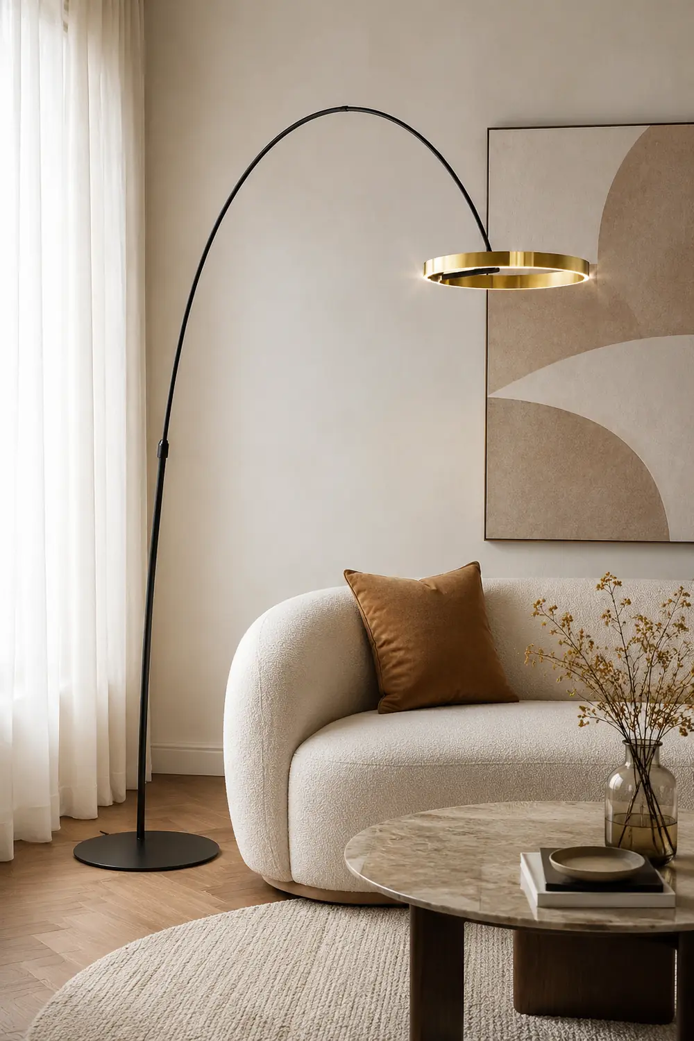 Edge Modern Ring Metal/Silicone Floor Lamp Black/Gold - Lumpaz