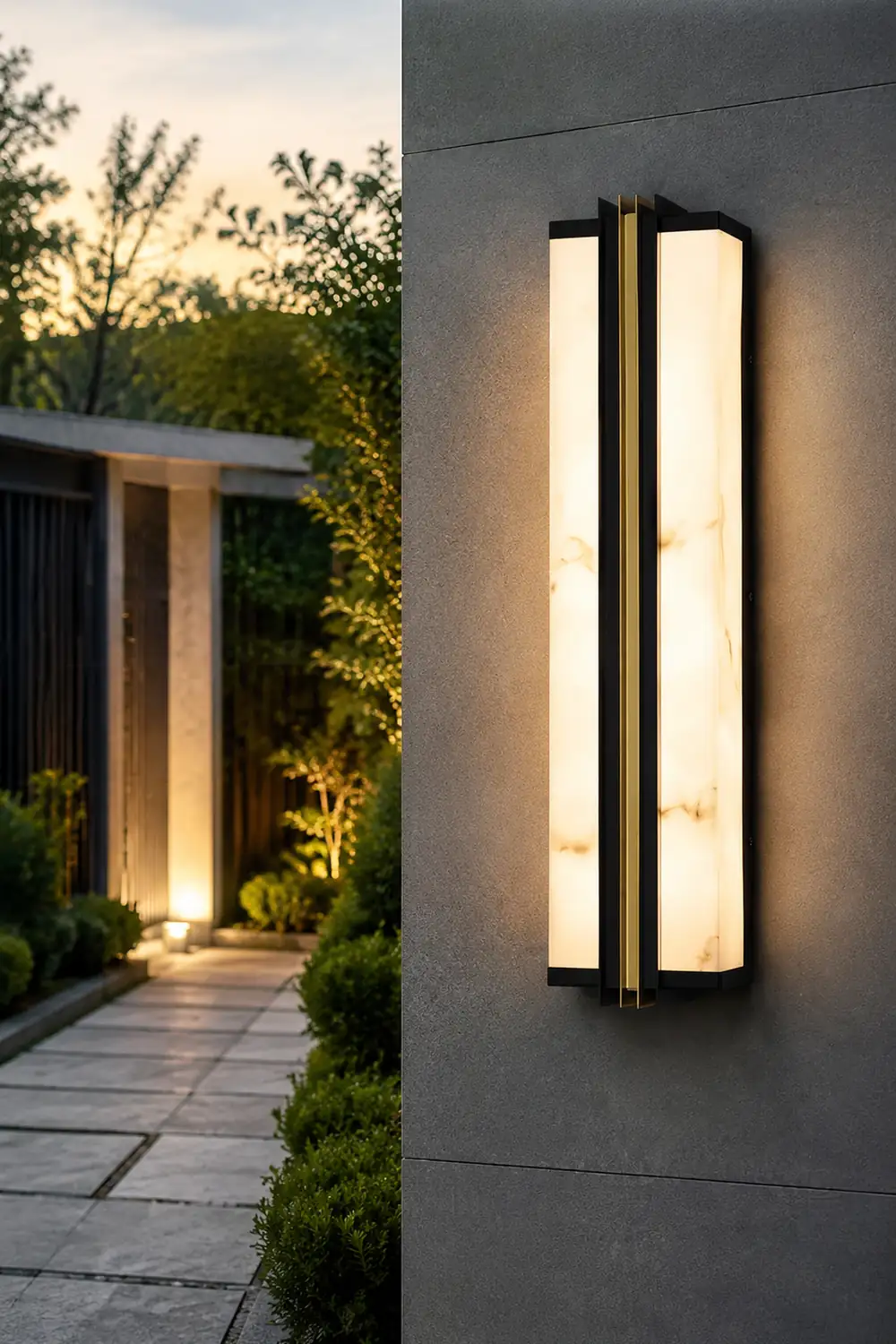 Modern Black LED Indoor/Outdoor Wall Lights with Resin Marble Shade - Lumpaz