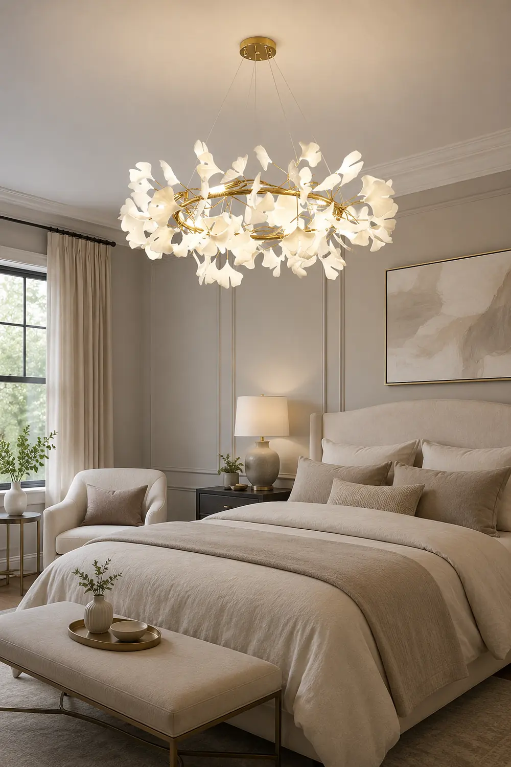 Ophelia EarthenGlo Modern Kitchen White Art Deco Chandelier, Metal & Ceramic - Lumpaz