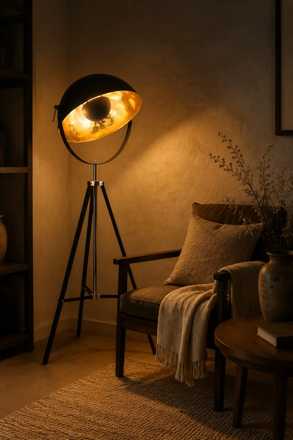 Salgado Vintage Industrial Tripod Metal projector floor lamp, Black - Lumpaz