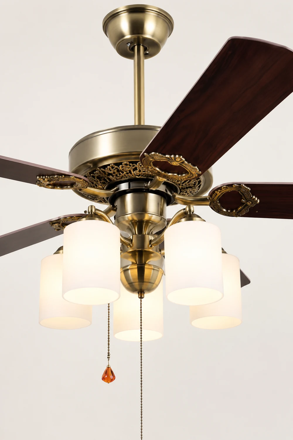 Alessio 5-Blade Rustic DC Ceiling Fan with Light, Brass, 48'' - Lumpaz