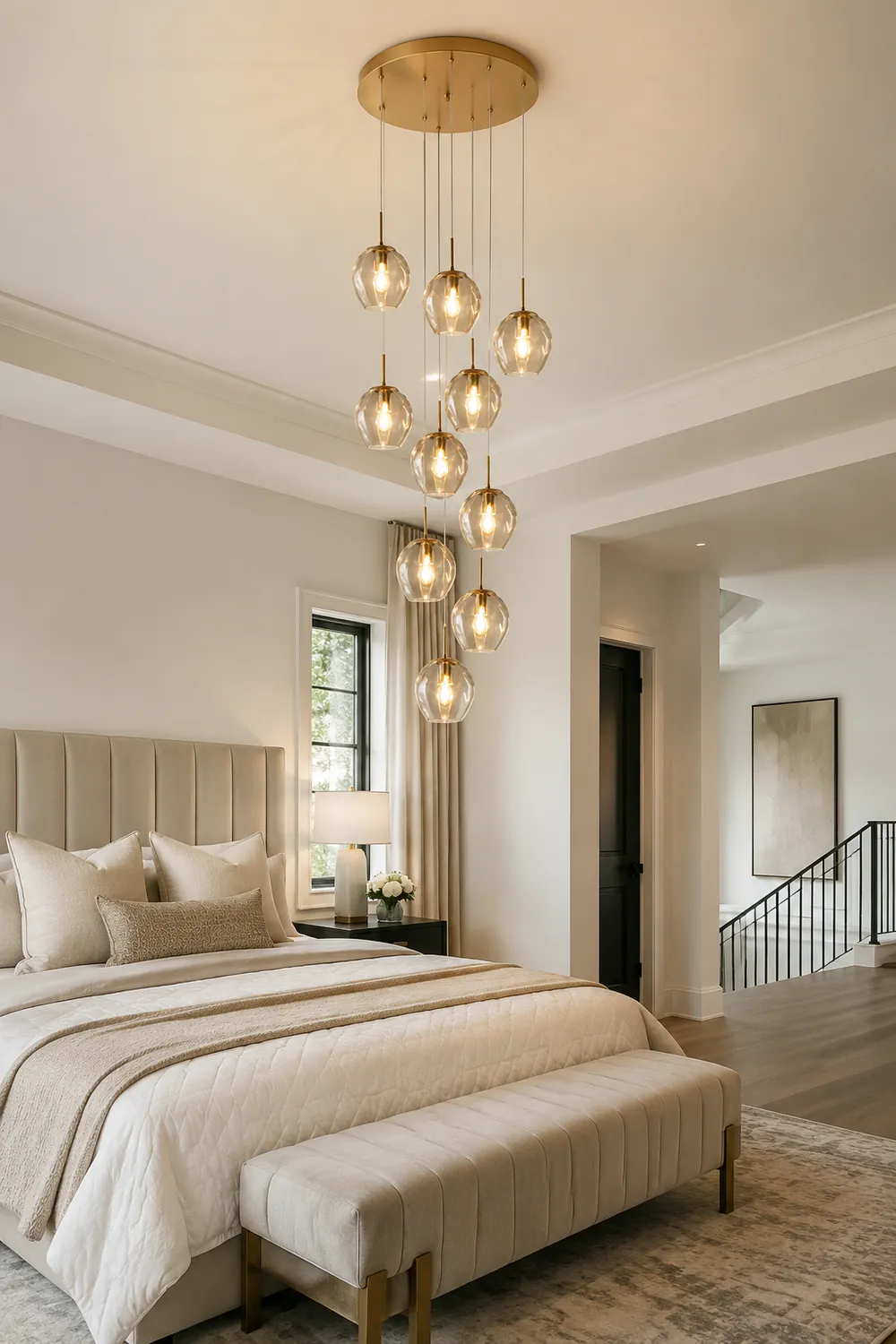 Hailie Modern Ball Glass Chandelier Gold Living Room Staircase - Lumpaz