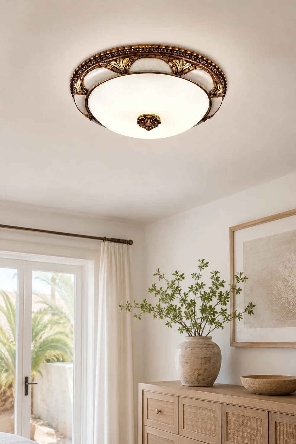Alessio Floral Retro Flush Mount Ceiling Light Antique Brass Living Room - Lumpaz