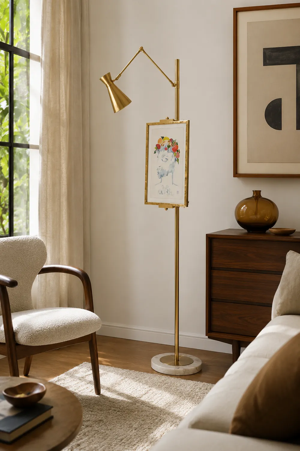 Carins Modern Art-deco Metal Easel Adjustable Floor Lamp, Brass - Lumpaz