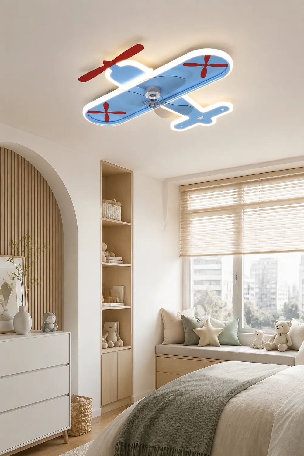 Minori Blue Plane Ceiling Fan With Light, L 21" - Lumpaz