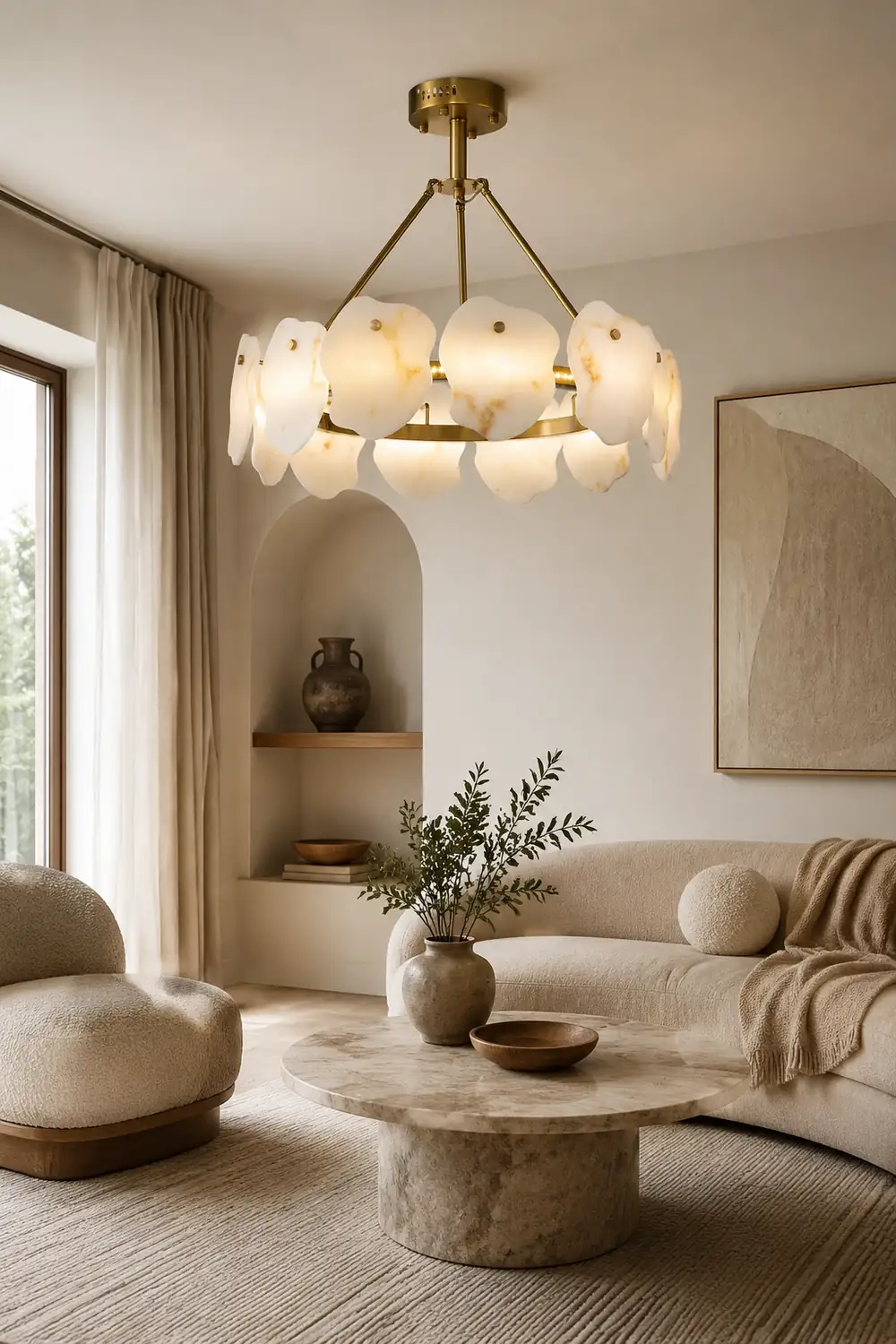 Marilyn Modern Marble Gold Round Pendant Light, Living Room - Lumpaz