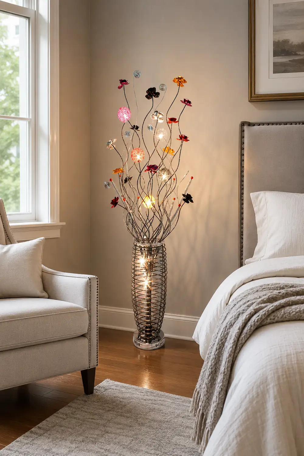 Bella Art Deco Flower Vase Silver Metal Floor Lamp - Lumpaz
