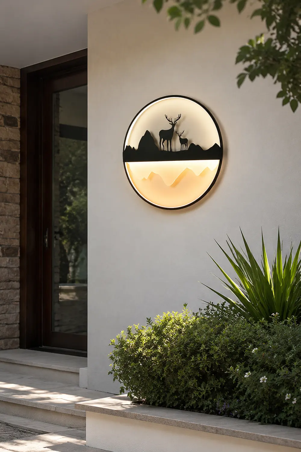 Round Mountain Scenery Silhouette Dimmable with Remote Outdoor Wall Lights - Lumpaz