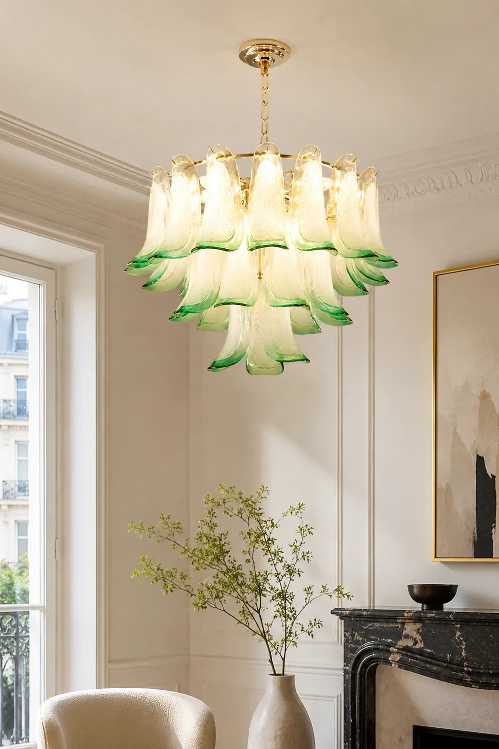 Marilyn Modern 3-Tier Stained Glass Chandelier, Green - Lumpaz
