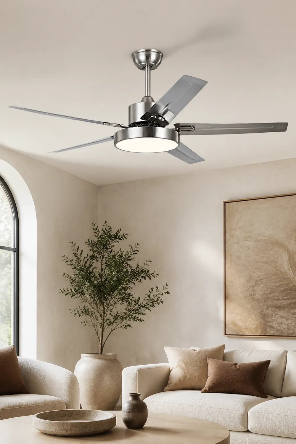 Haydn 5-Blade Industrial Silver DC Ceiling Fan Light, 52'' - Lumpaz