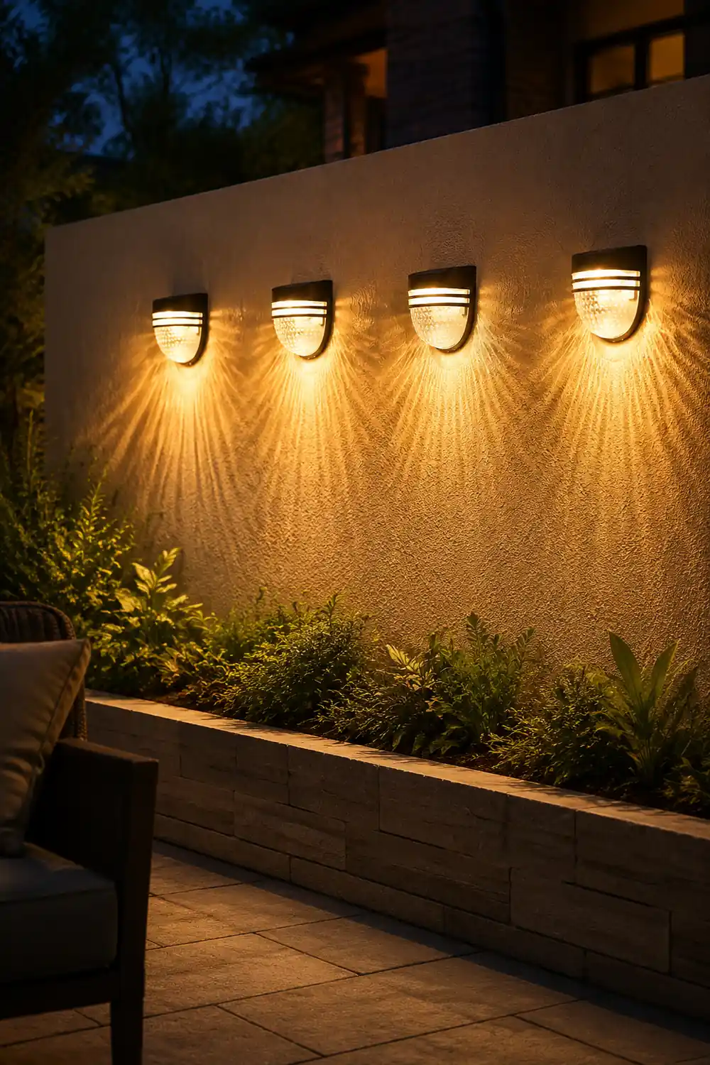 Modern Solar-Powered Black Wall Fence Lights, 4-Pack复制 - Lumpaz