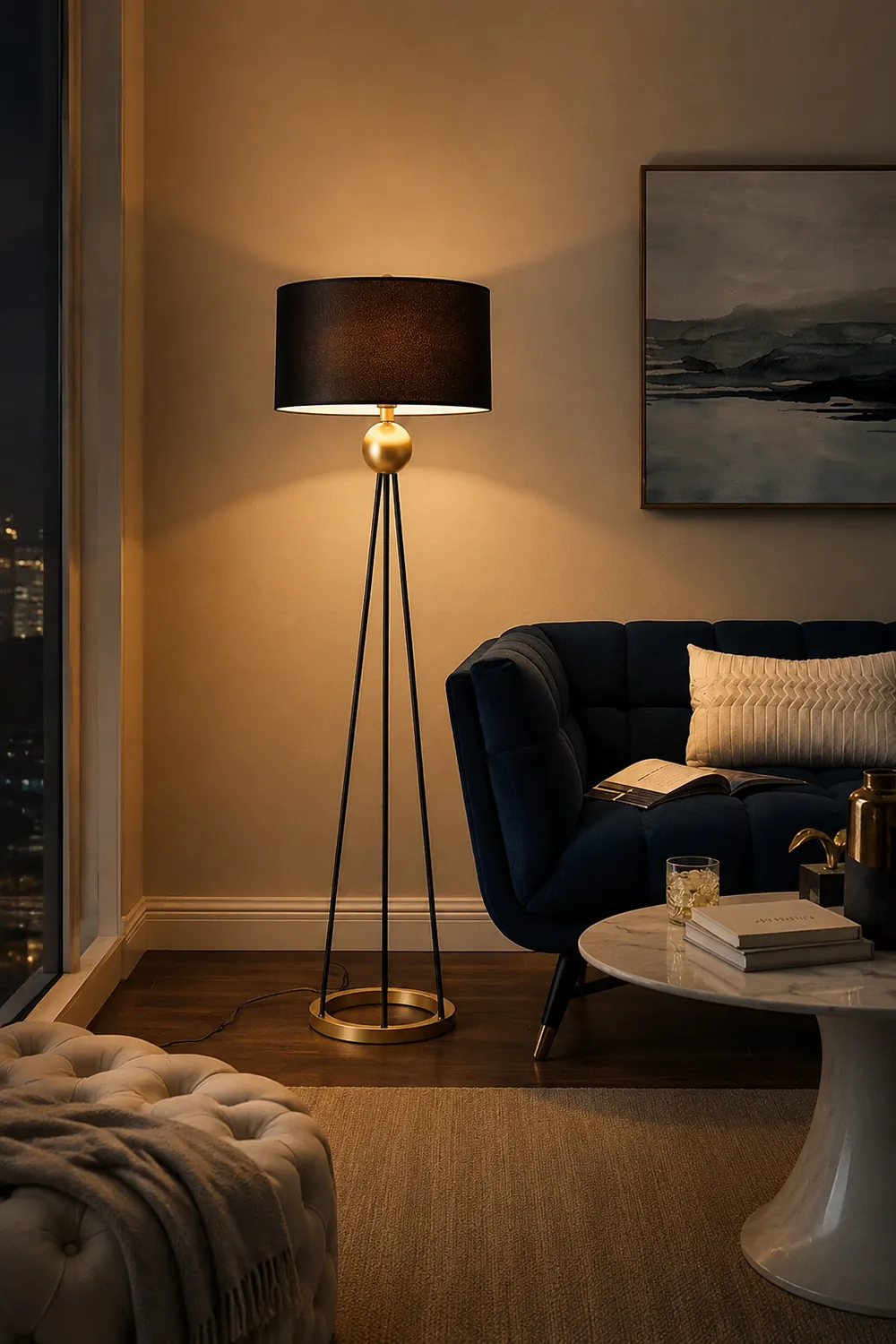Salgado Modern Tripod Metal Floor Lamp, Black - Lumpaz