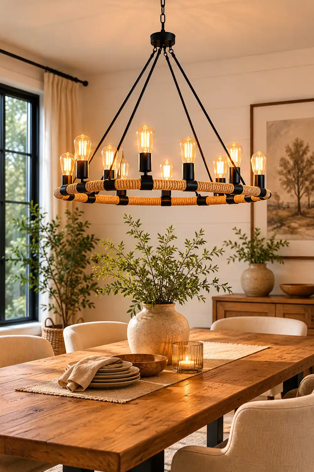Alessio Retro Industrial Rope Pendant Light, Black - Lumpaz