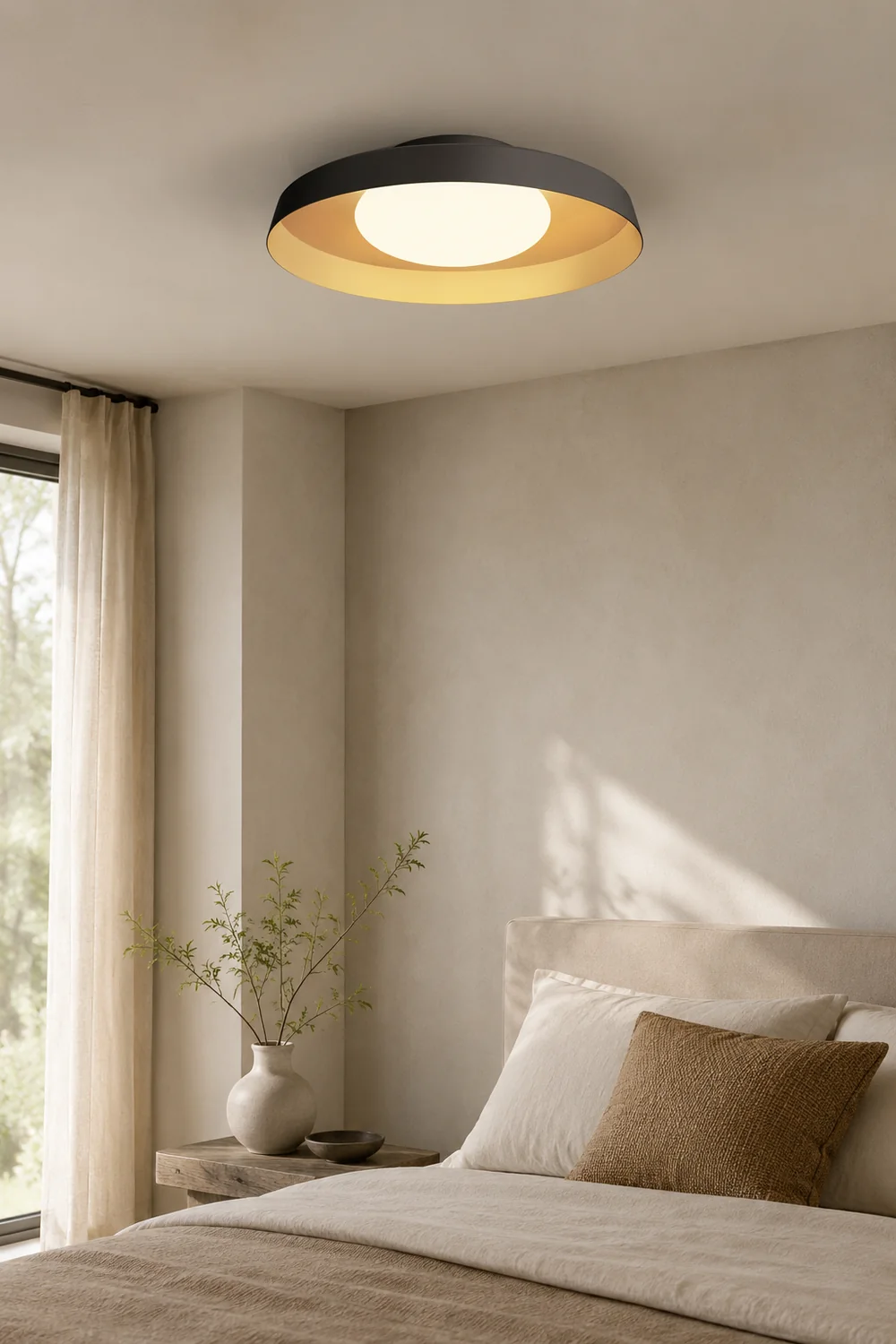 Carins Flush Mount Ceiling Light Round Retro, Metal/Acrylic, White/Black, Bedroom - Lumpaz