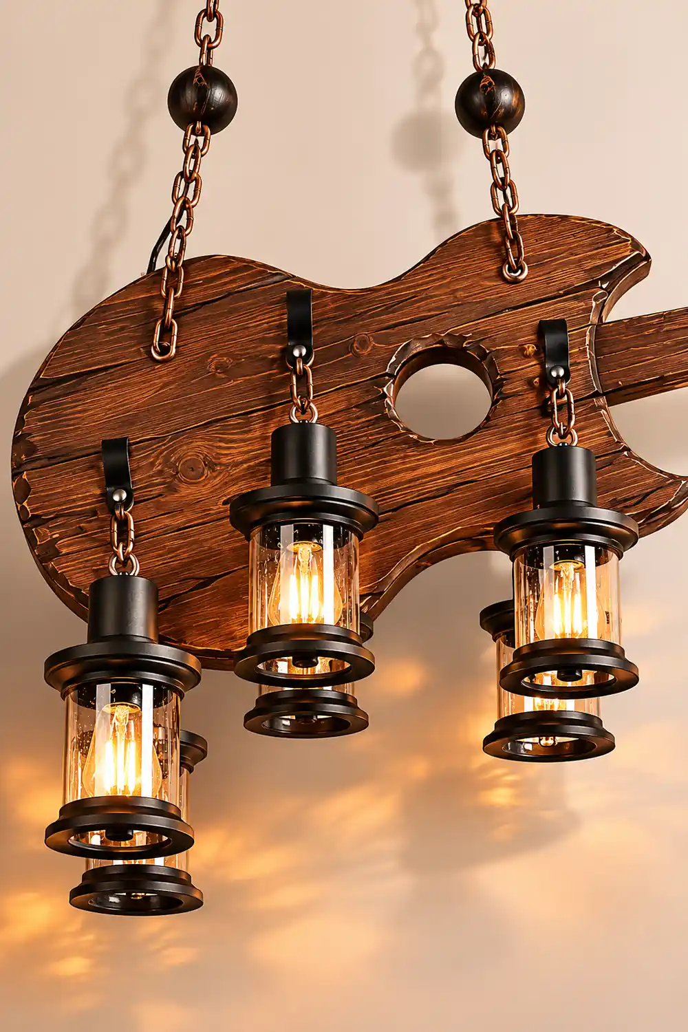 Austin Farmhouse 6 Lantern Guitar Wood/Metal Pendant Light - Lumpaz