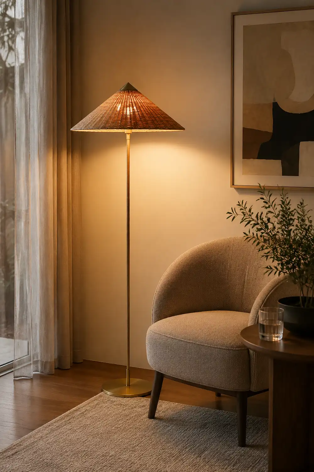Muto Modern Metal Fabric Rattan Floor Lamp - Lumpaz