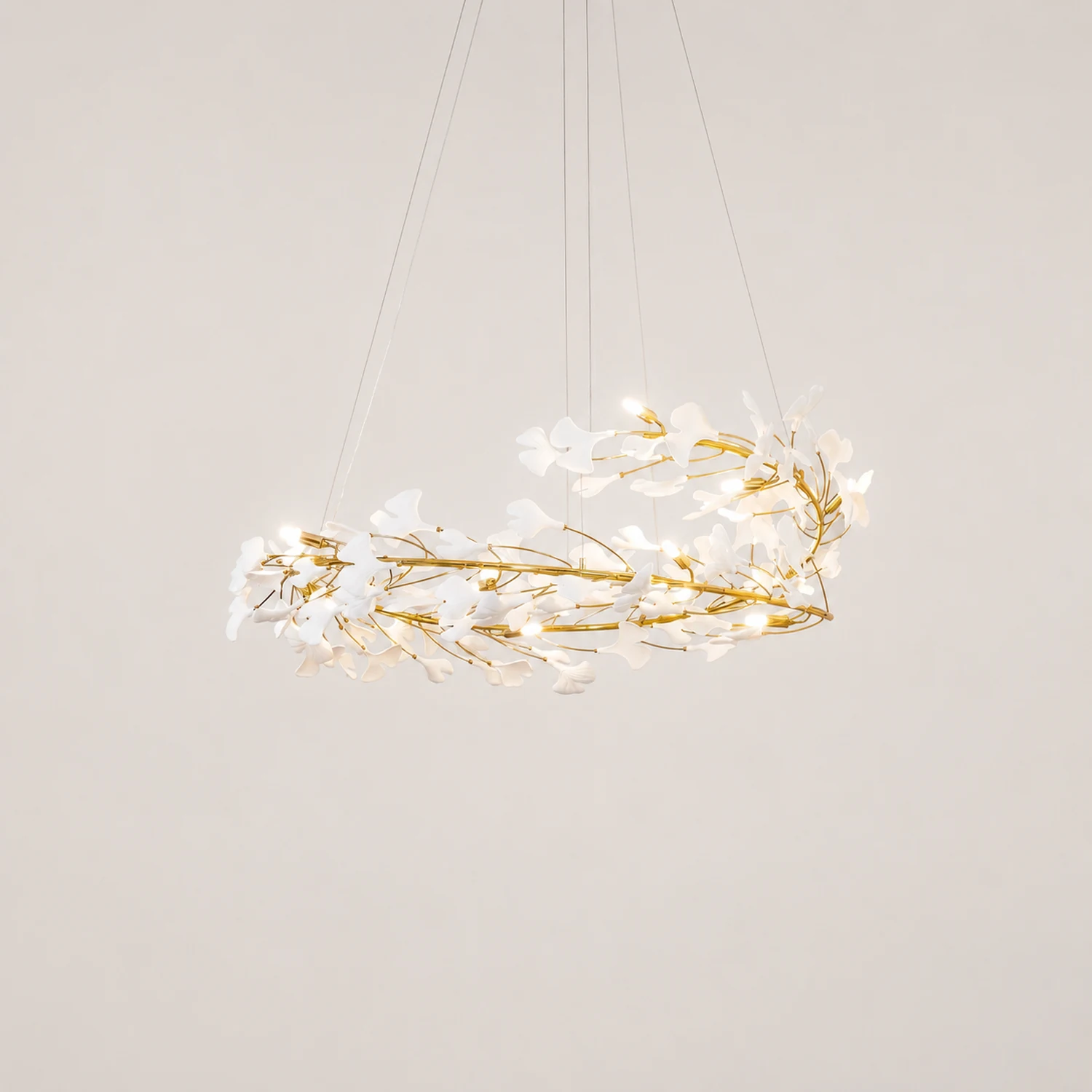 Ophelia GinkLuxe Modern Golden LED Chandelier, Metal & Ceramic - Lumpaz