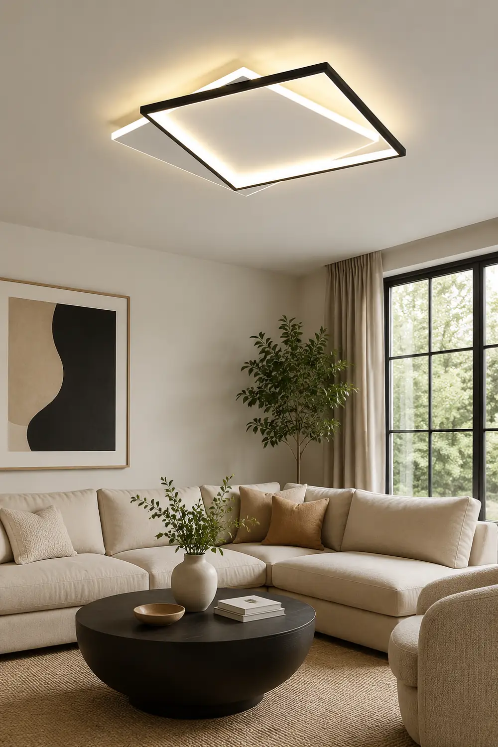 Quinn Modern Square/ Round Flush Mount Ceiling Light, Black with White - Lumpaz