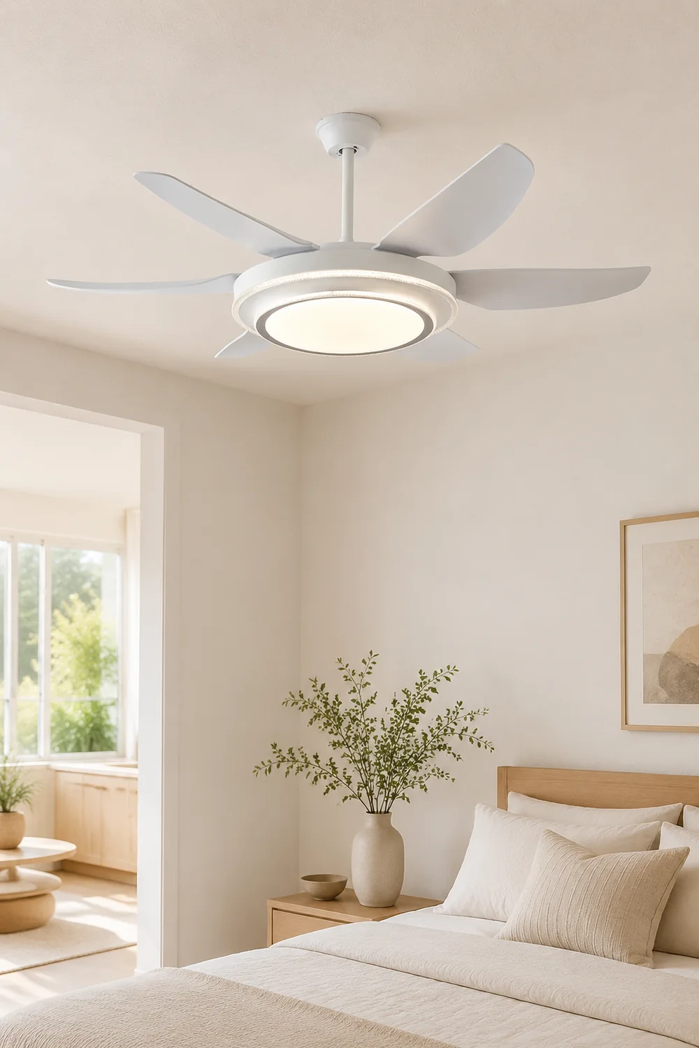 Haydn 6-Blade  Modern Basic  DC Ceiling Fan with Light, White, 51'' - Lumpaz