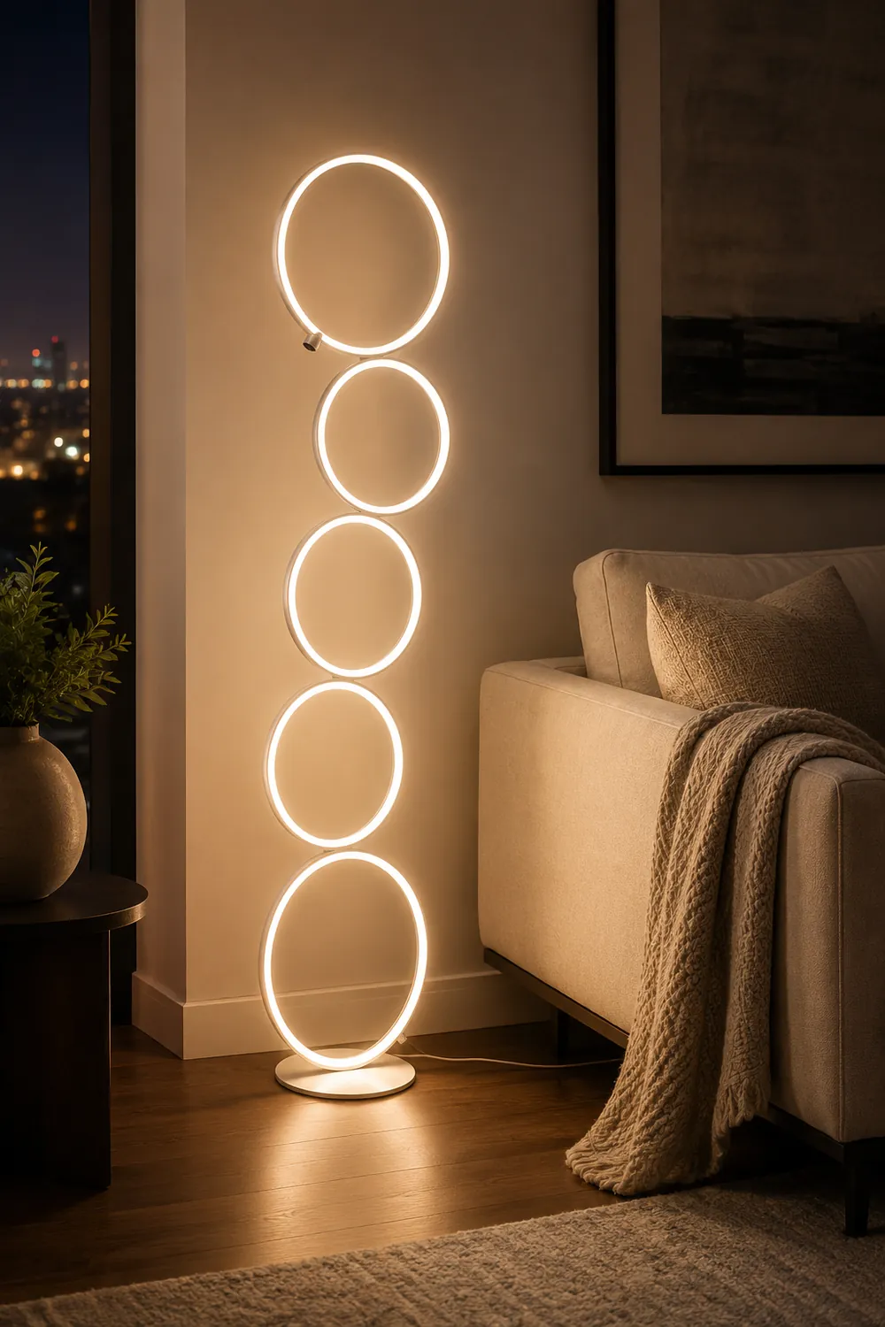 Arisha Floor Lamp Multi-ring Modern, Metal/Silicon, White/Black, Bedside - Lumpaz
