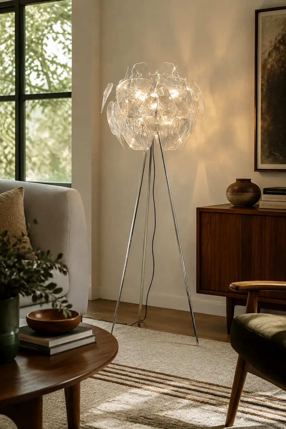 Bella Luxury Flower Metal/Acrylic Floor Lamp, Living Room - Lumpaz
