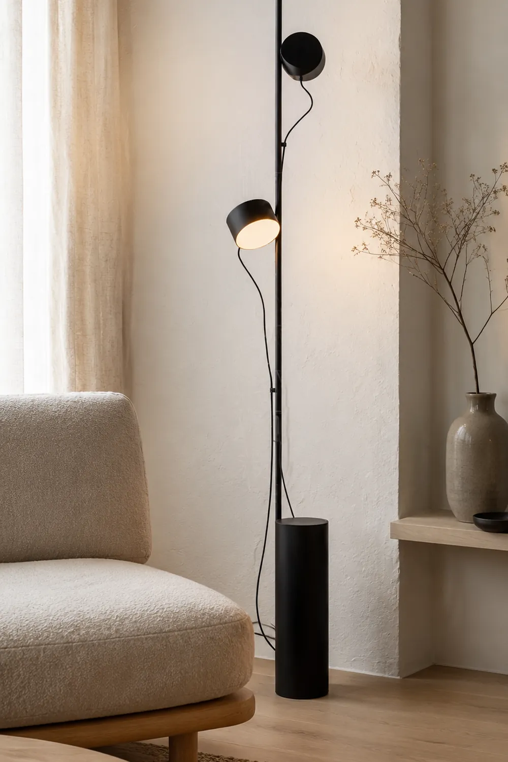 Avi Floor Lamp Cylindrical/Linear Modern, Metal, Black, Bedroom - Lumpaz