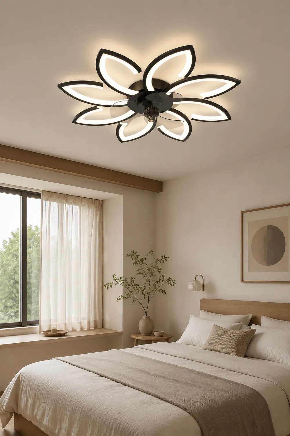 Hana Modern Flower Ceiling Fan with Light, 3 Color, L 25.5"/27"/31"/35.5" - Lumpaz