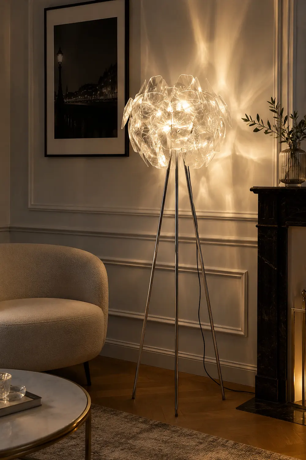 Bella Luxury Flower Metal/Acrylic Floor Lamp, Living Room - Lumpaz