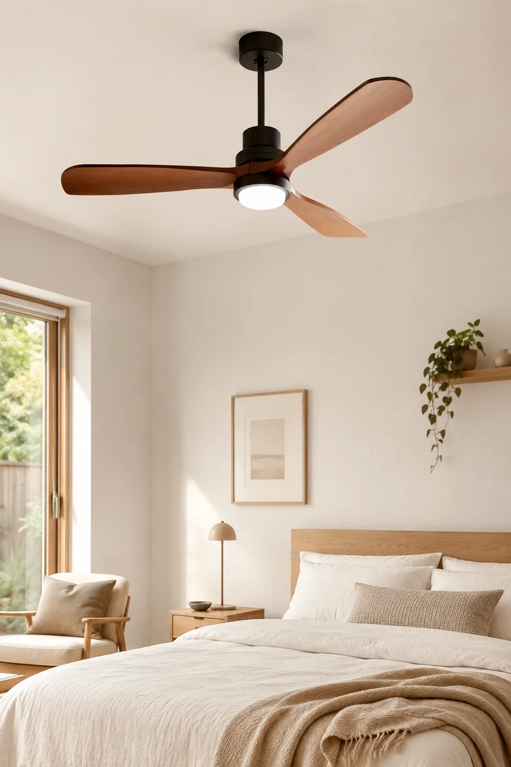 Haydn 3-Blade Modern DC Ceiling Fan Light, Black & Wood, 52'' - Lumpaz