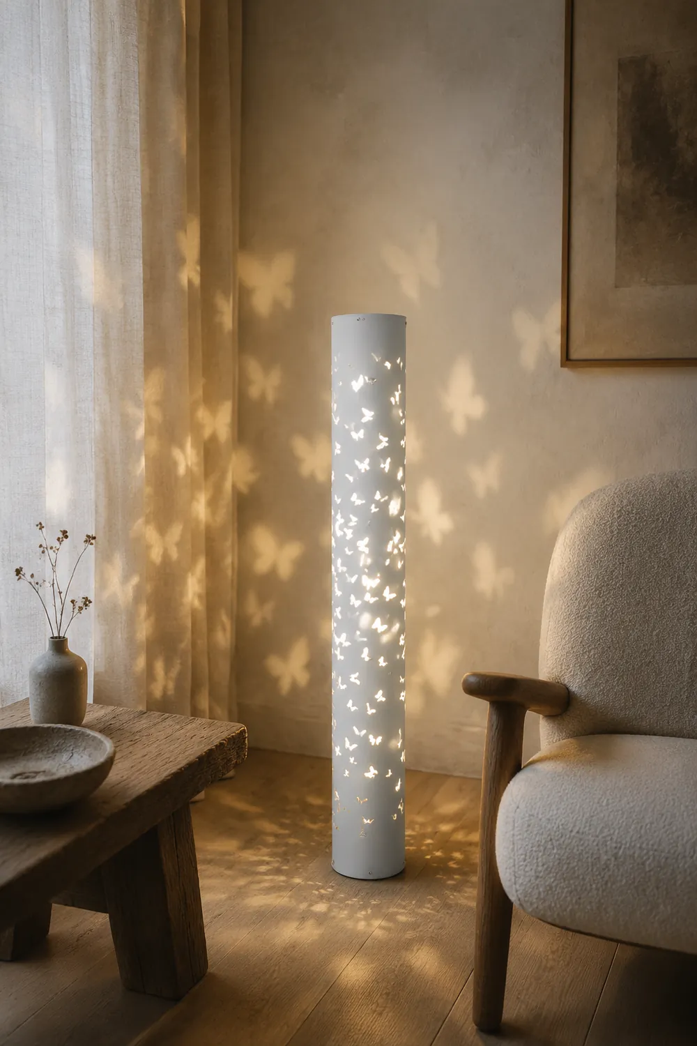 Kady Modern Cylinder Butterfly Metal Floor Lamp, Black/White - Lumpaz