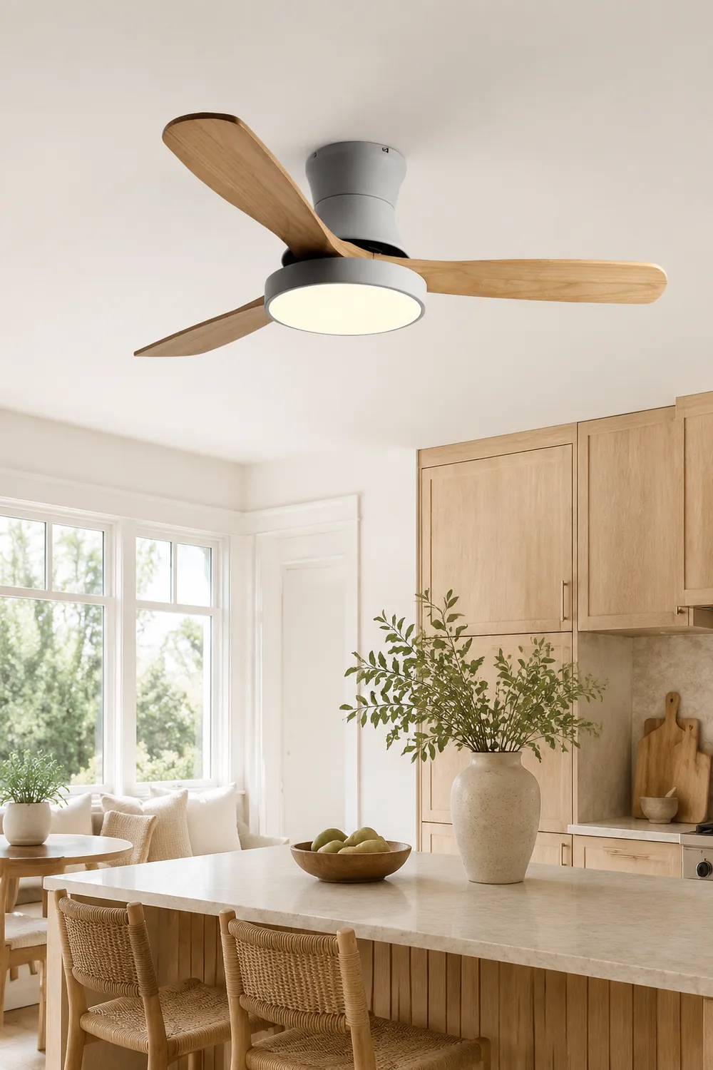 Walters 3-Blade White & Gray Ceiling Fan with Light, Metal & Wood, DIA 52'' - Lumpaz