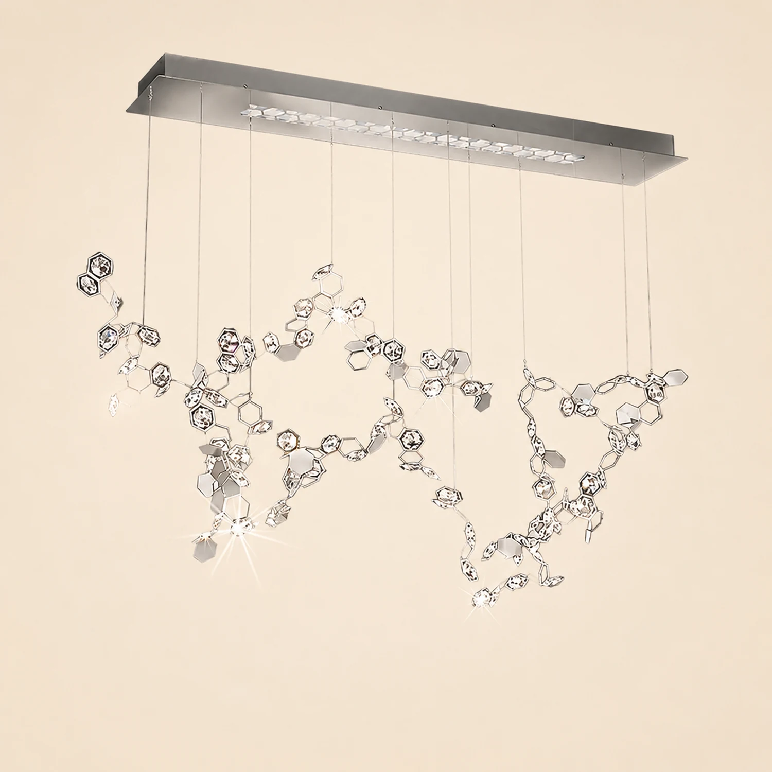Ophelia Modern Sheet Crystal Chandelier, Silver, Living Room - Lumpaz