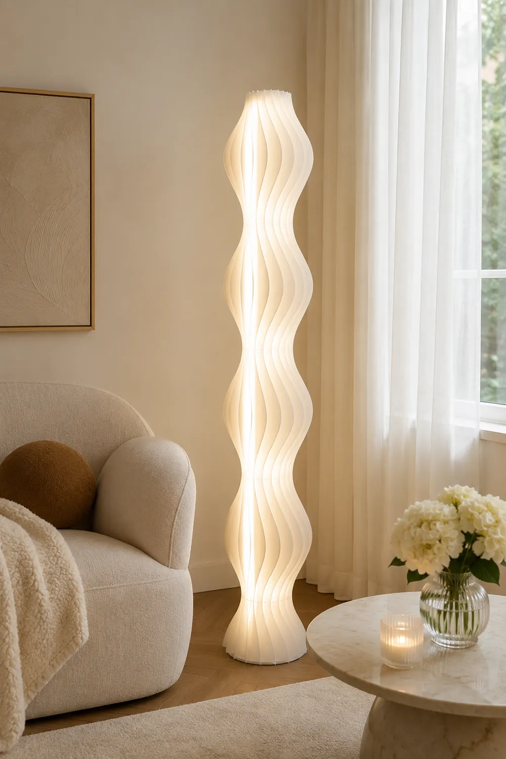 Salgado Artistic Pleated Acrylic Floor Lamp White - Lumpaz
