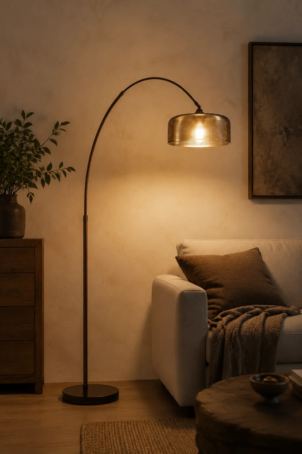 Hailie Retro Brown Curved Floor Lamp, Metal - Lumpaz