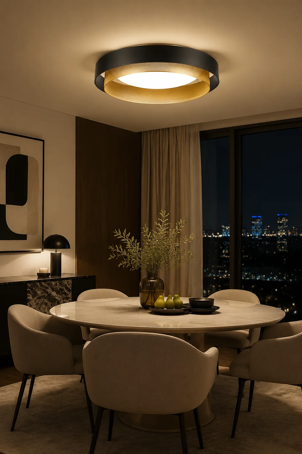 Quinn Modern Ring Metal/Acrylic Flush Mount Ceiling Light, White/Black - Lumpaz