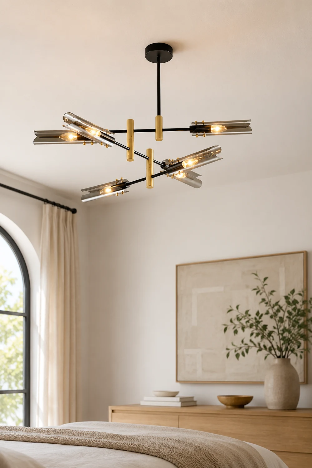 Sanna Modern Metal/Glass Semi-Flush Mount Ceiling Light, Gray/Amber - Lumpaz
