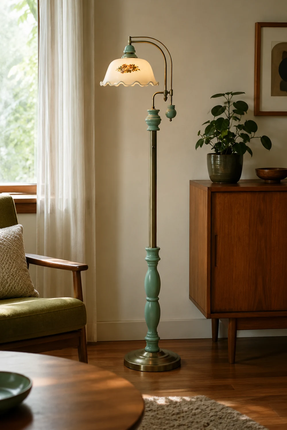 Morandi Retro Lotus Flower Shaped Metal Glass Floor Lamp - Lumpaz